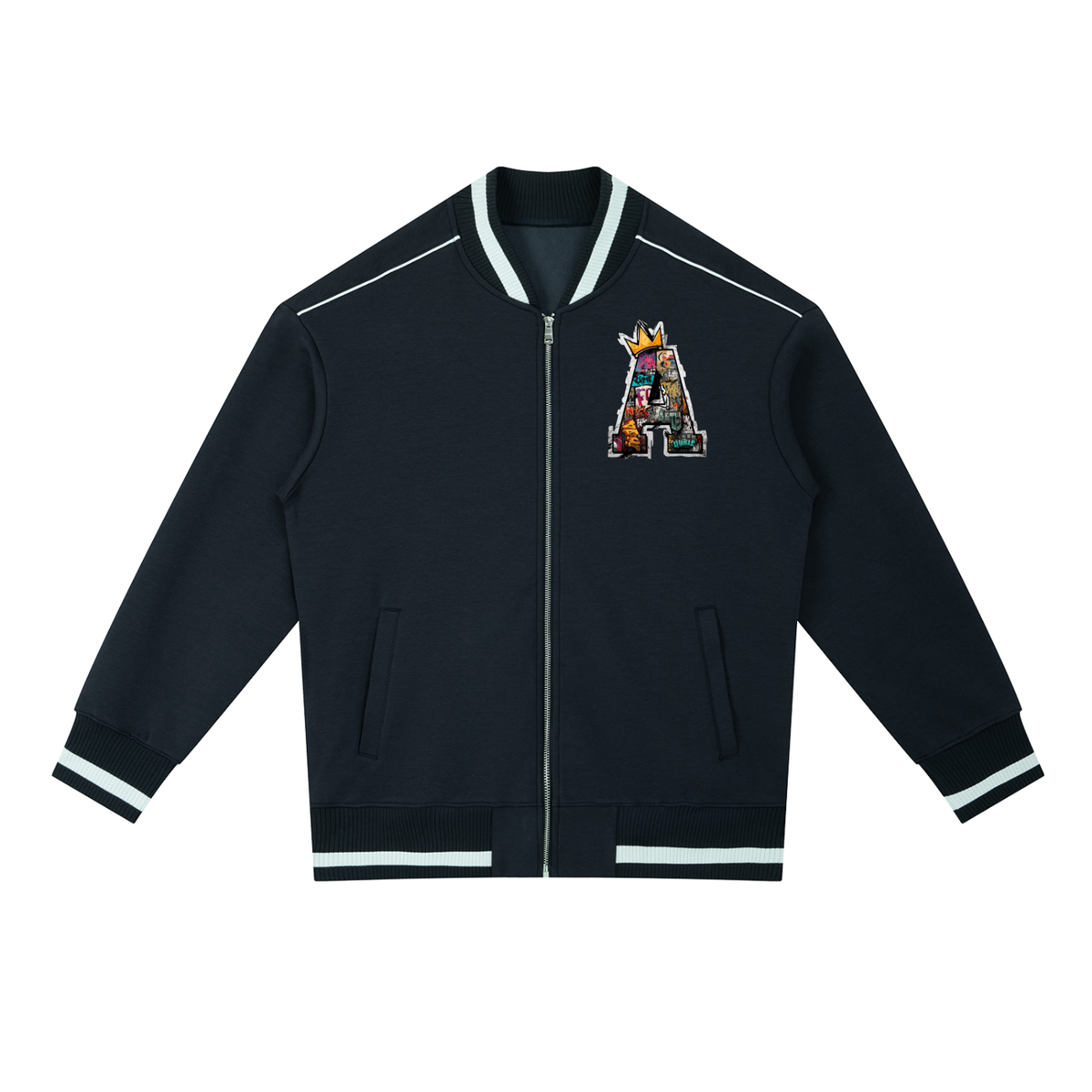 Contrast Piping Zip Bomber Jacket